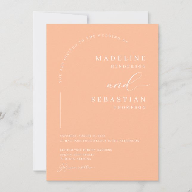 Peach Arch Modern Minimal Wedding QR Code Photo Invitation (Front)