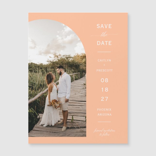 Peach Arch Photo Save the Date Magnetic Card (Front)