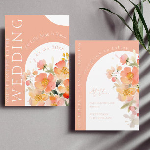 Peach Arch Watercolor Floral Wedding Invitation