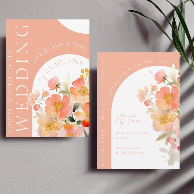 Peach Arch Watercolor Floral Wedding Invitation (Creator Uploaded)