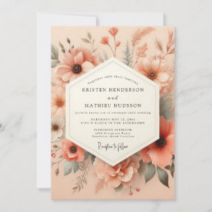 Peach Artful Meadow Wedding Invitation
