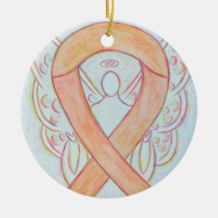 Peach Awareness Ribbon Angel Custom Art Ornaments
