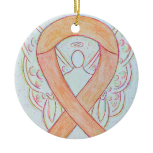 Peach Awareness Ribbon Angel Custom Art Ornaments