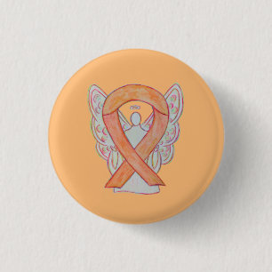 Peach Awareness Ribbon Angel Custom Art Pin Button