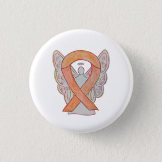 Peach Awareness Ribbon Angel Custom Art Pin Button
