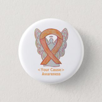Peach Awareness Ribbon Angel Custom Button Pins