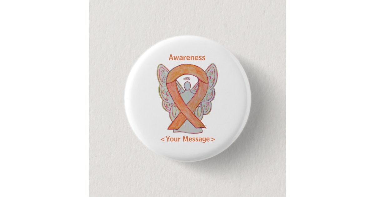 Peach Awareness Ribbon Angel Custom Pin | Zazzle