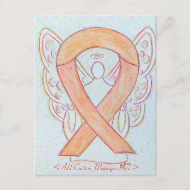 Peach Awareness Ribbon Angel Custom Postcard (Front)