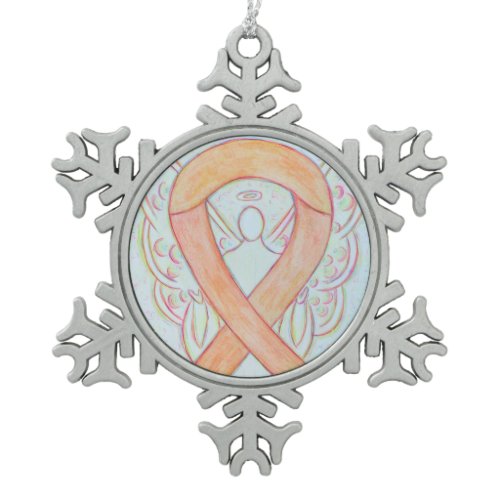 Peach Awareness Ribbon Angel Customized Ornament