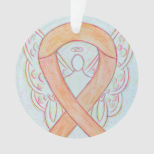 Peach Awareness Ribbon Angel Customized Ornaments