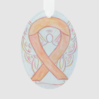 Peach Awareness Ribbon Angel Ornament Pendant