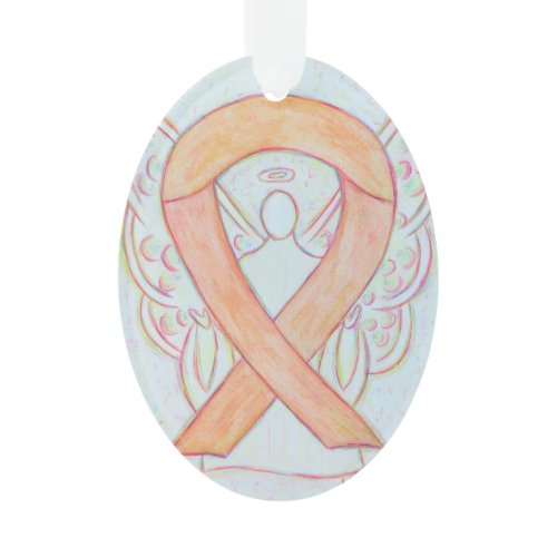 Peach Awareness Ribbon Angel Ornament Pendant