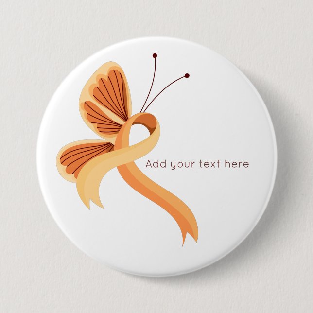 Peach Awareness Ribbon Butterfly Button (Front)