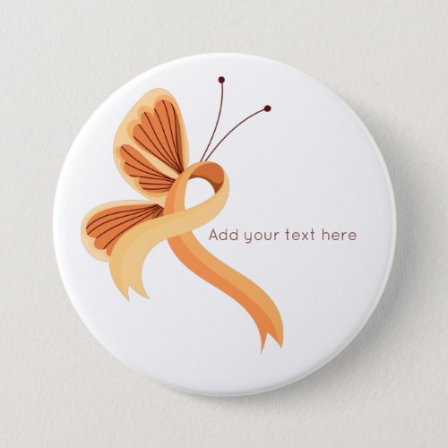 Peach Awareness Ribbon Butterfly Button