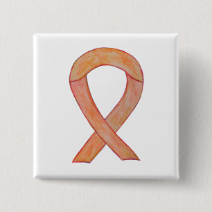 Peach Awareness Ribbon Custom Art Pin Button