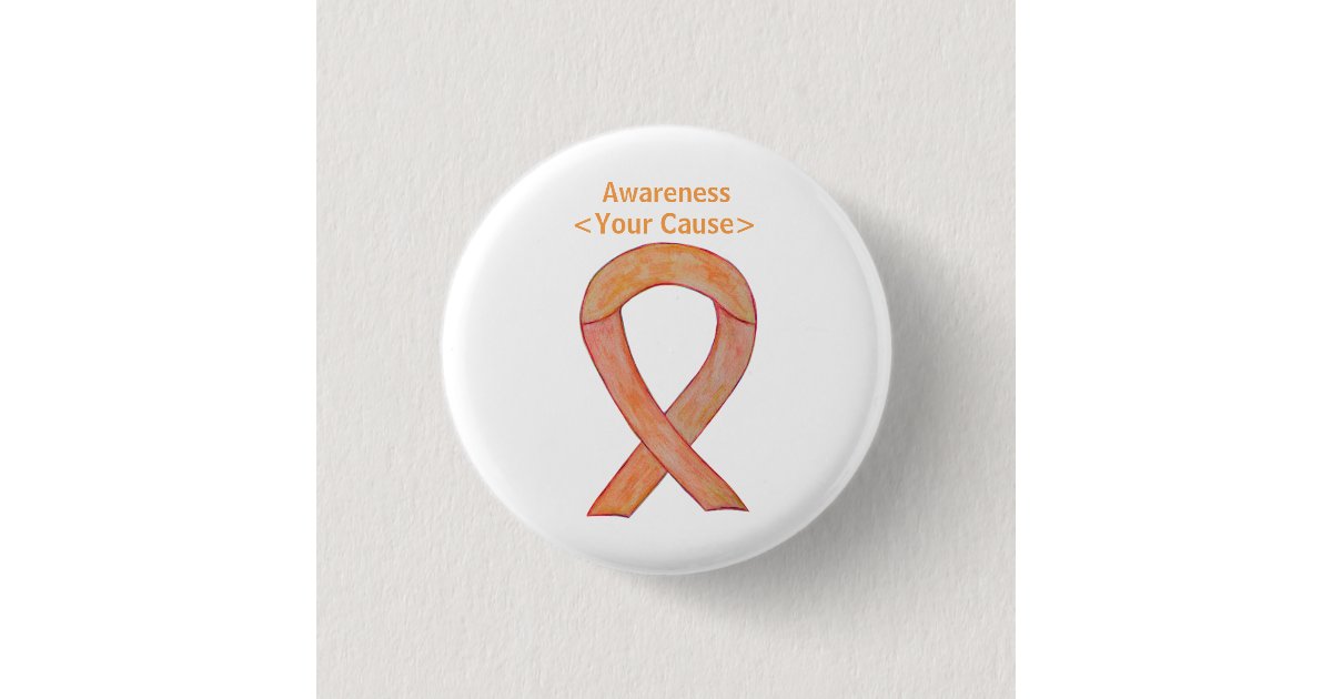 Peach Awareness Ribbon Custom Message Pin Buttons | Zazzle