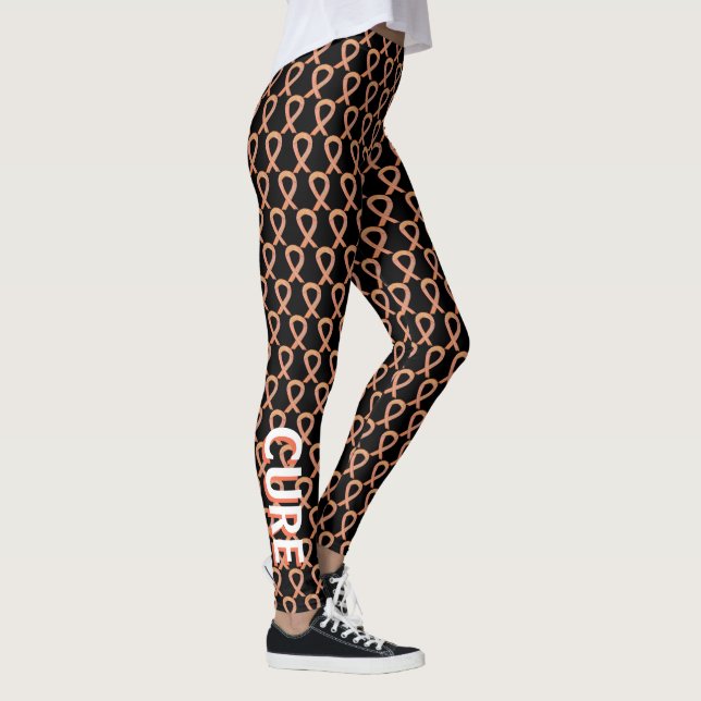 Peach Awareness Ribbon Custom Words Art Leggings (Right)