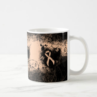 Peach Awareness Ribbon Grunge Heart Coffee Mug