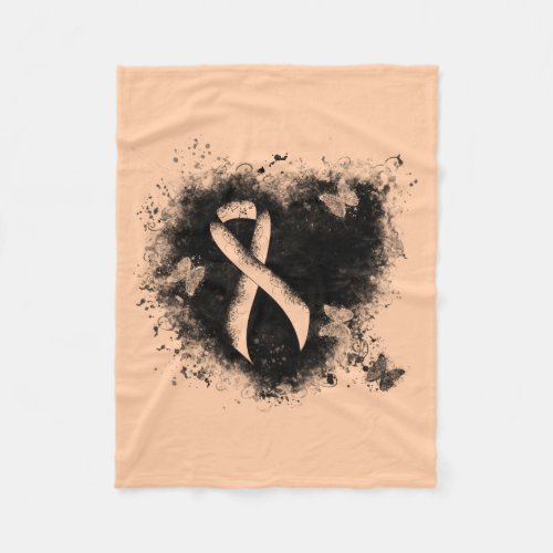 Peach Awareness Ribbon Grunge Heart Fleece Blanket