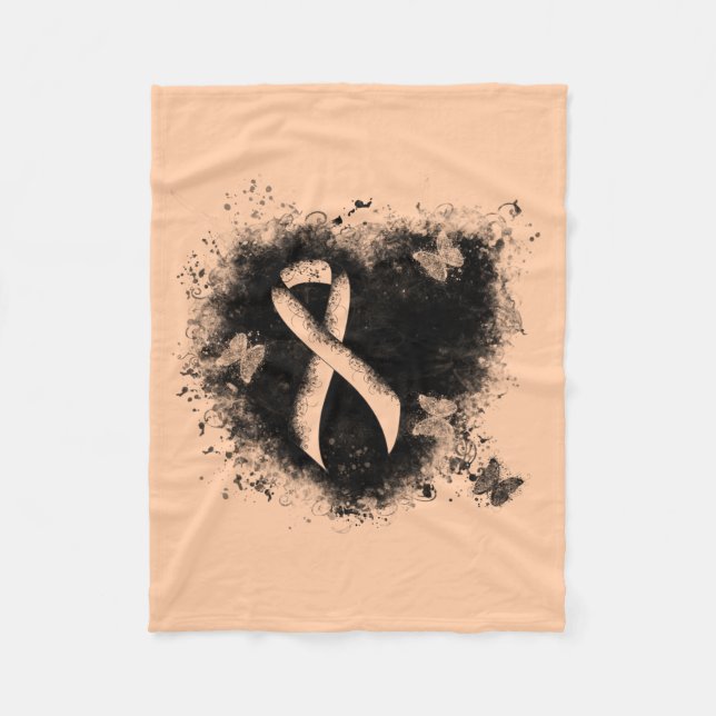Peach Awareness Ribbon Grunge Heart Fleece Blanket (Front)