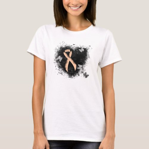 Peach Awareness Ribbon Grunge Heart T_Shirt