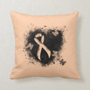Peach Awareness Ribbon Grunge Heart Throw Pillow
