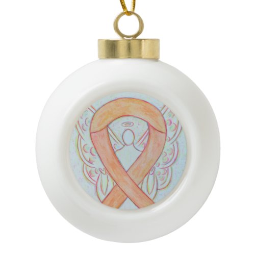 Peach Awareness Ribbon Guardian Angel Ornaments
