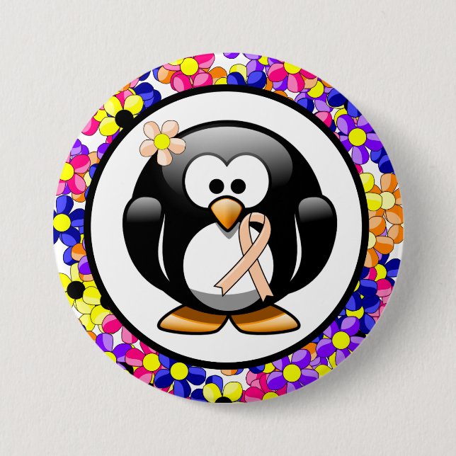 Peach Awareness Ribbon Penguin Button (Front)