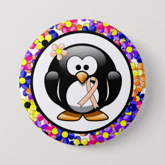 Peach Awareness Ribbon Penguin Button