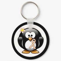 Peach Awareness Ribbon Penguin Keychain