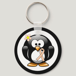 Peach Awareness Ribbon Penguin Keychain
