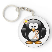 Peach Awareness Ribbon Penguin Keychain