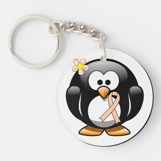 Peach Awareness Ribbon Penguin Keychain (Front)