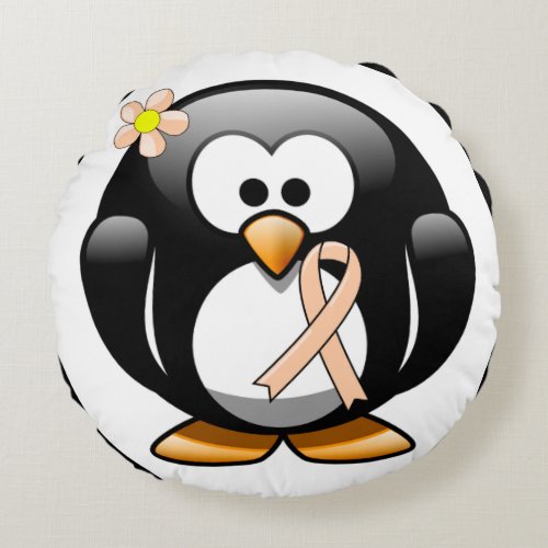 Peach Awareness Ribbon Penguin Round Pillow