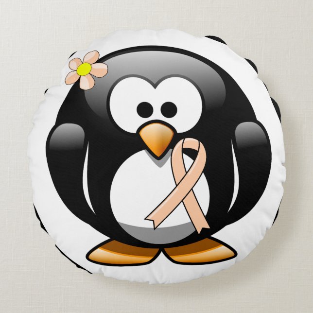Peach Awareness Ribbon Penguin Round Pillow (Front)