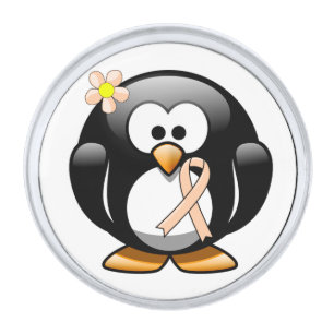 Peach Awareness Ribbon Penguin Silver Finish Lapel Pin