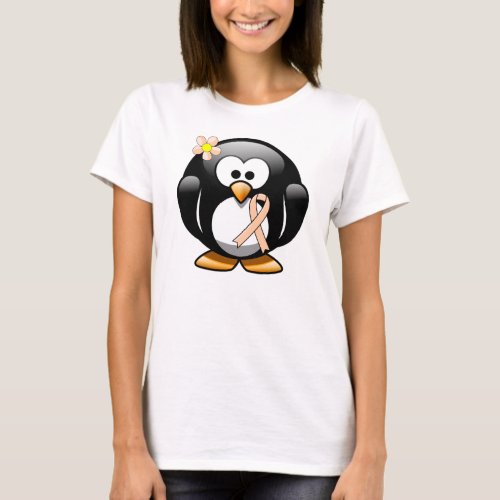 Peach Awareness Ribbon Penguin T_Shirt