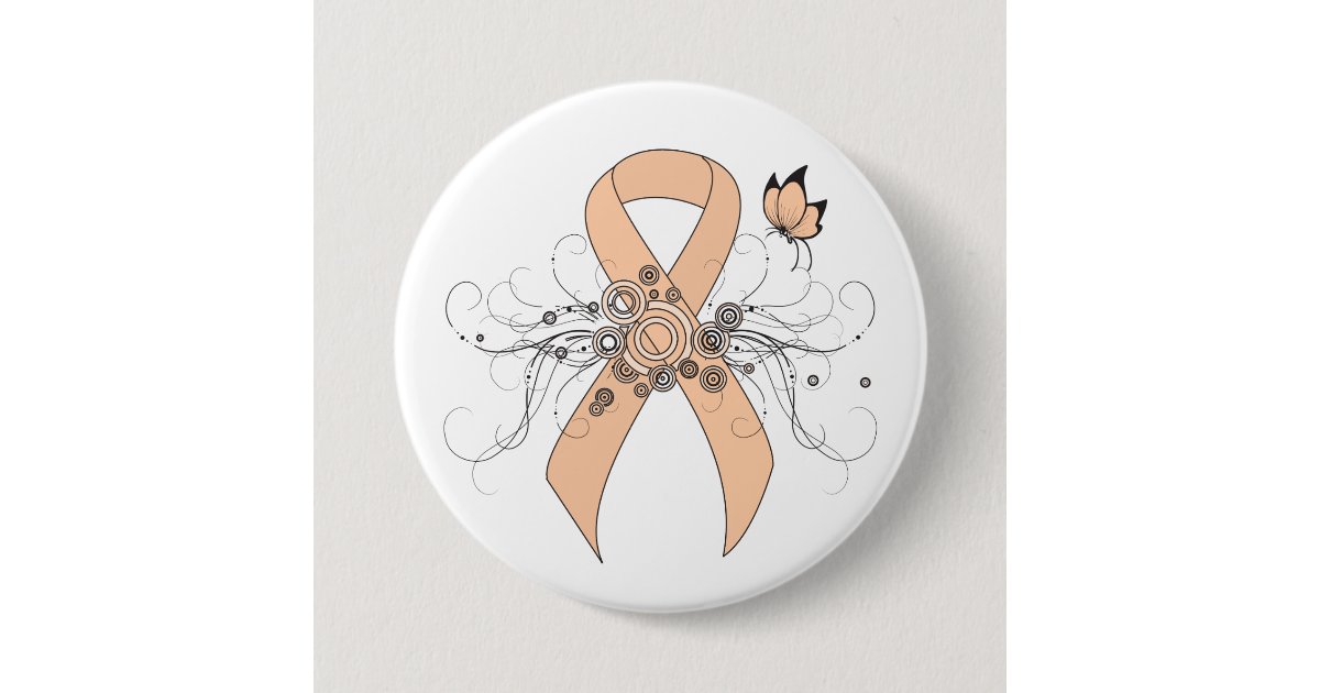 Peach Awareness Ribbon with Butterfly Button | Zazzle