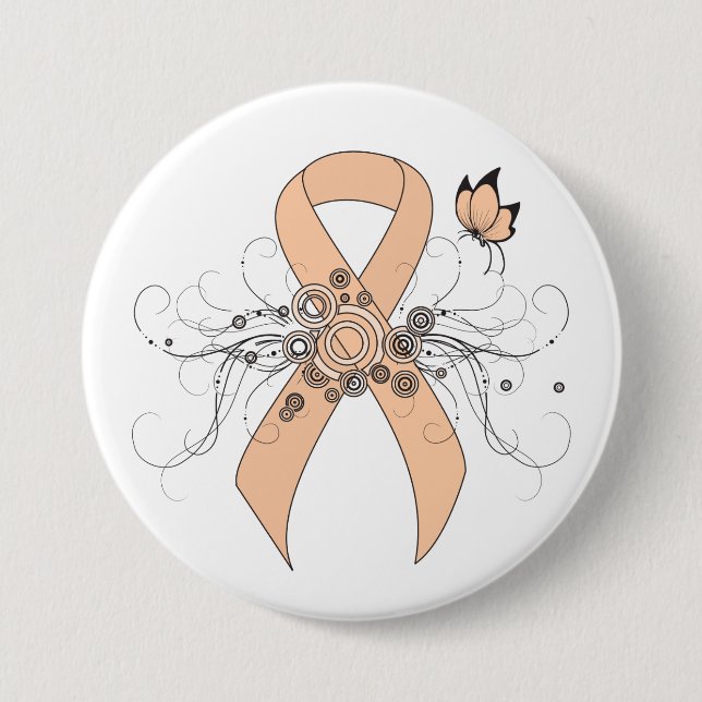 Peach Awareness Ribbon with Butterfly Button (Front)