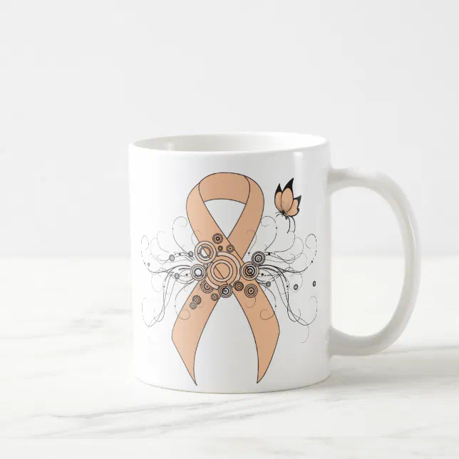 Peach Awareness Ribbon with Butterfly Coffee Mug | Zazzle