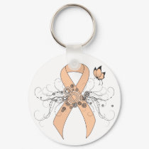 Peach Awareness Ribbon with Butterfly Keychain