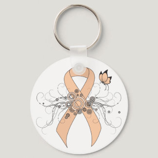 Peach Awareness Ribbon with Butterfly Keychain