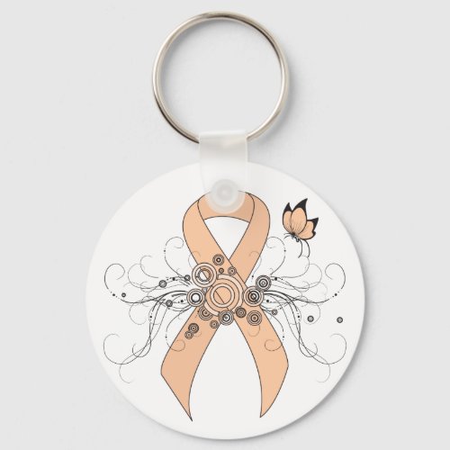 Peach Awareness Ribbon with Butterfly Keychain