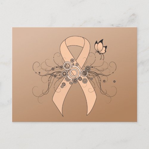 Peach Awareness Ribbon with Butterfly Postcard