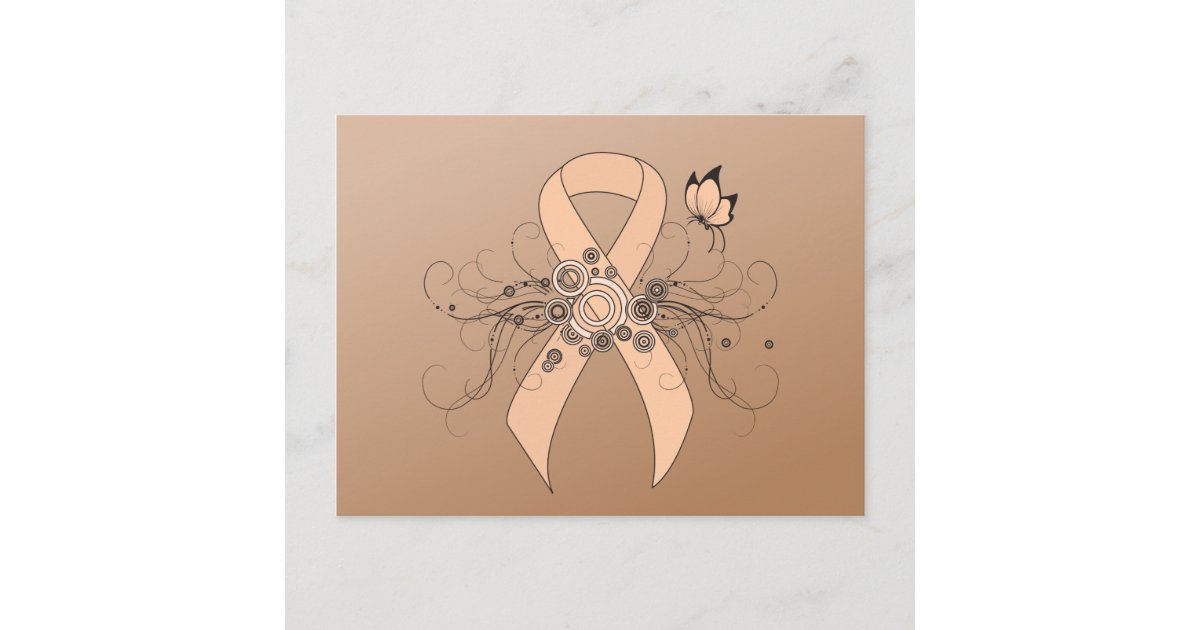 Peach Awareness Ribbon with Butterfly Postcard | Zazzle