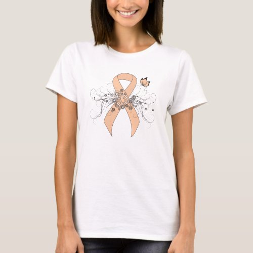 Peach Awareness Ribbon with Butterfly T_Shirt