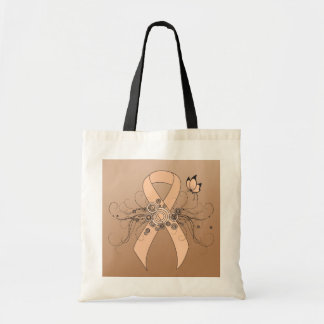 Peach Awareness Ribbon with Butterfly Tote Bag