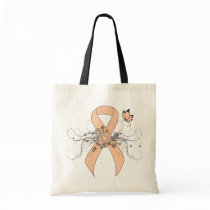 Peach Awareness Ribbon with Butterfly Tote Bag