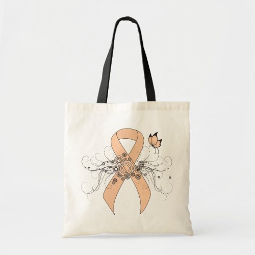 Peach Awareness Ribbon with Butterfly Tote Bag