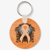 Peach Awareness Ribbon with Wings Keychain